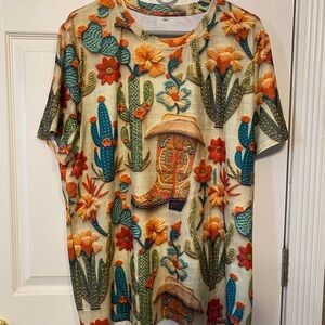 Colorful Cactus and Boot Print T-Shirt